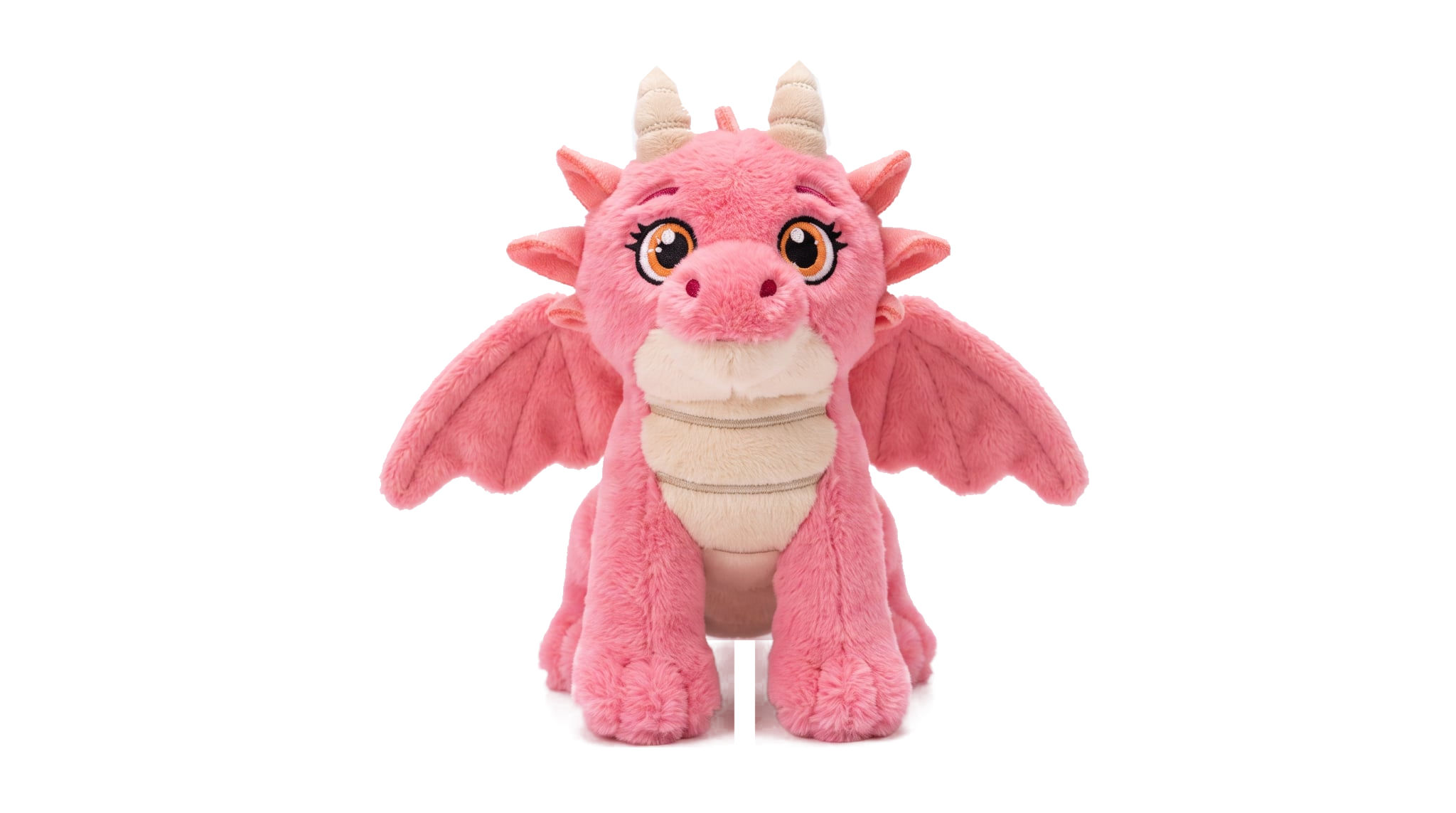 Front view of the pink Cinder dragon plush